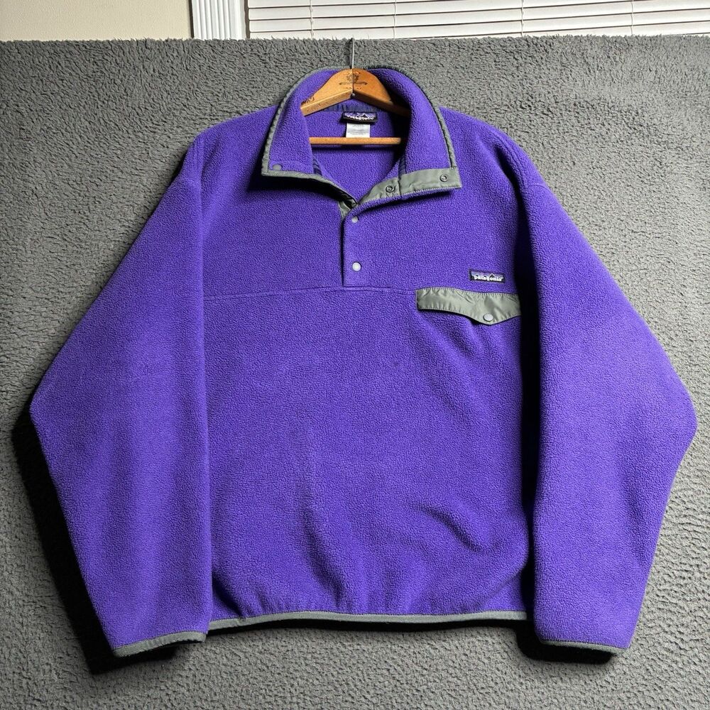 Patagonia Vintage Mens Large Synchilla Snap-T Fleece Pullover Sweater Purple